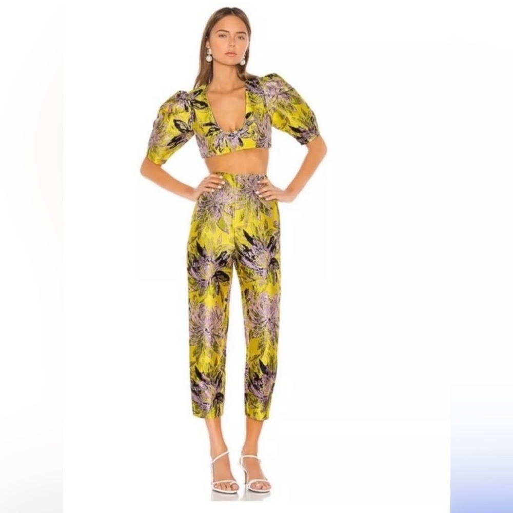 Breccan pant in yellow flower and khalo crop top SET